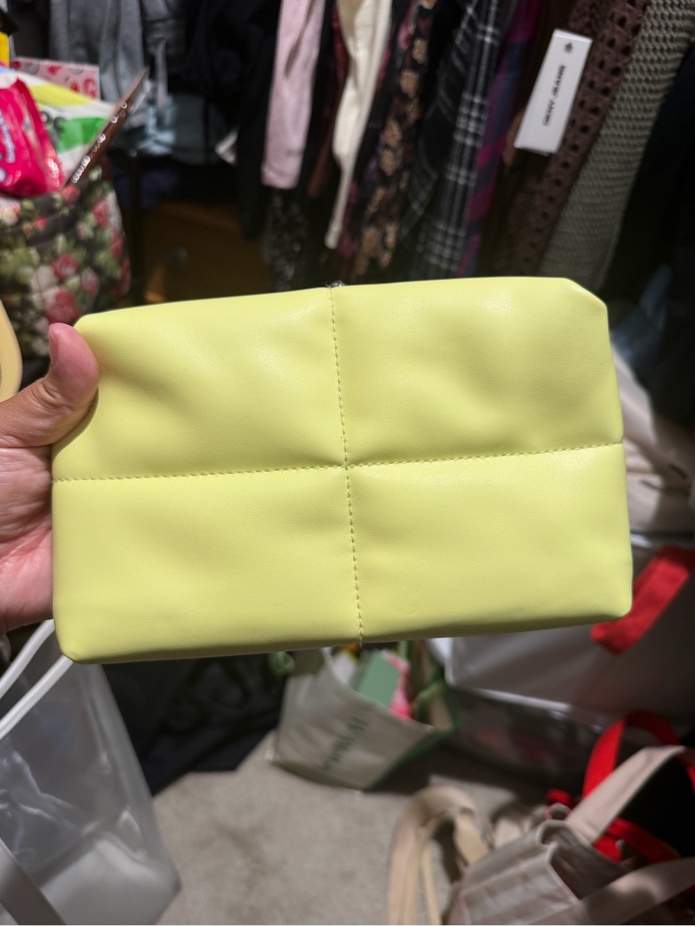 a new day Quilted Cosmetic Pouch in Lemon
